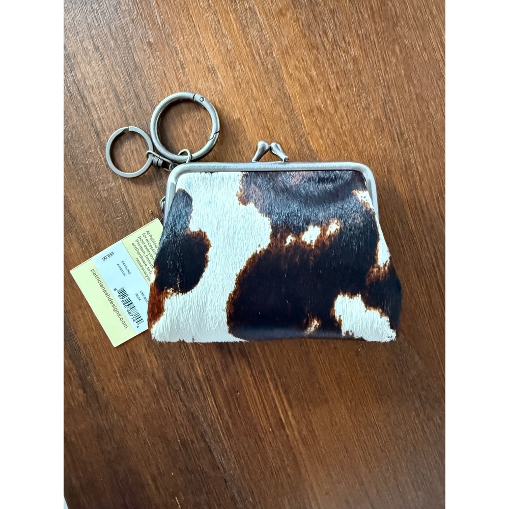 Patricia Nash Large Borse Cow Print Calf Hair Leather Kiss Lock Coin Purse NWT